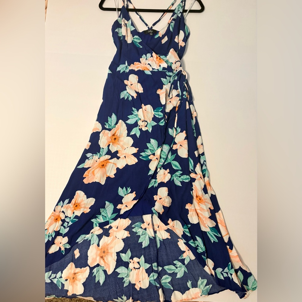 Kacey Montoya’s Closet | Lulu’s Blooming Bright Blue Floral High-Low Wrap Dress
